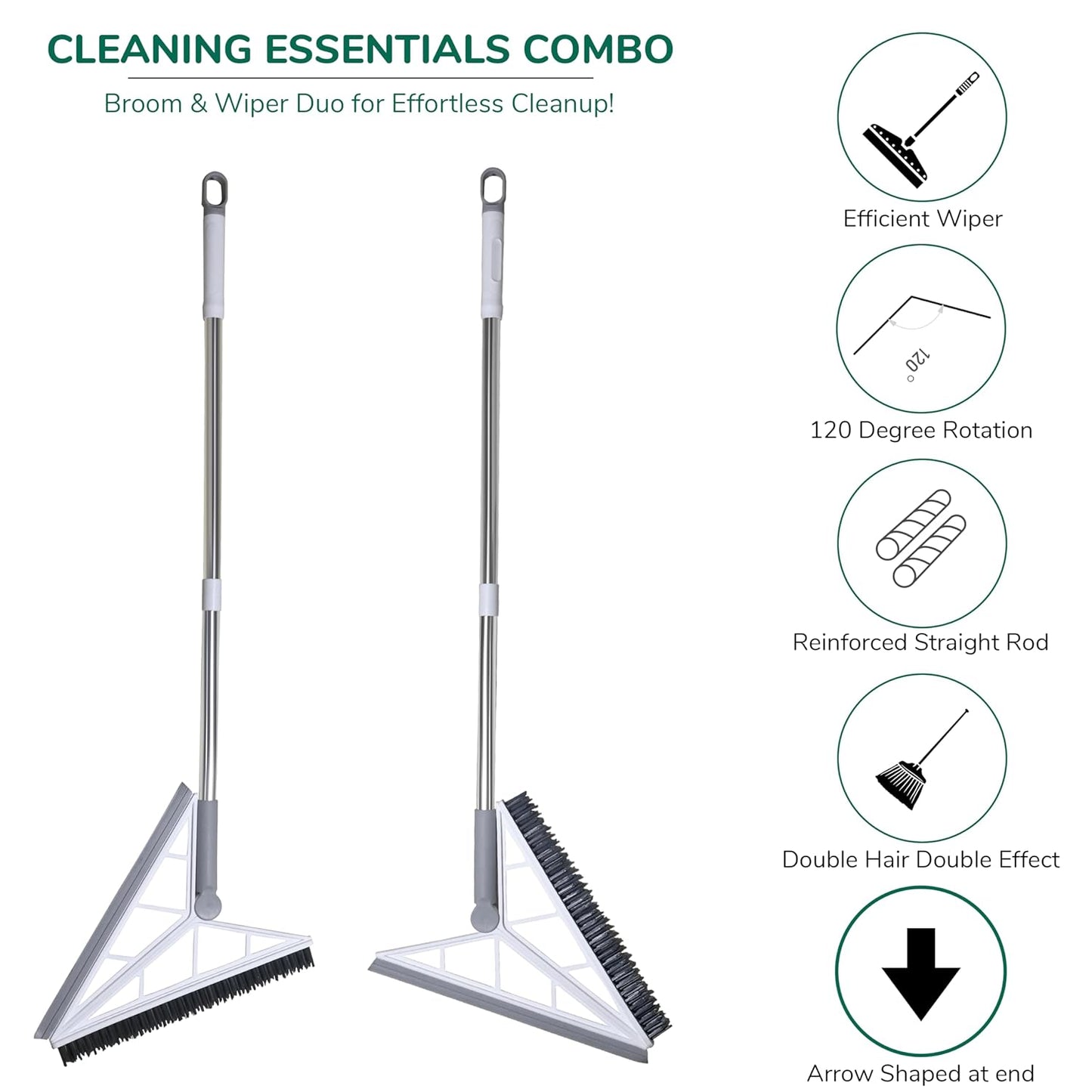 (Net) 2 in 1 V Shaped Bathroom Cleaning Brush With Wiper