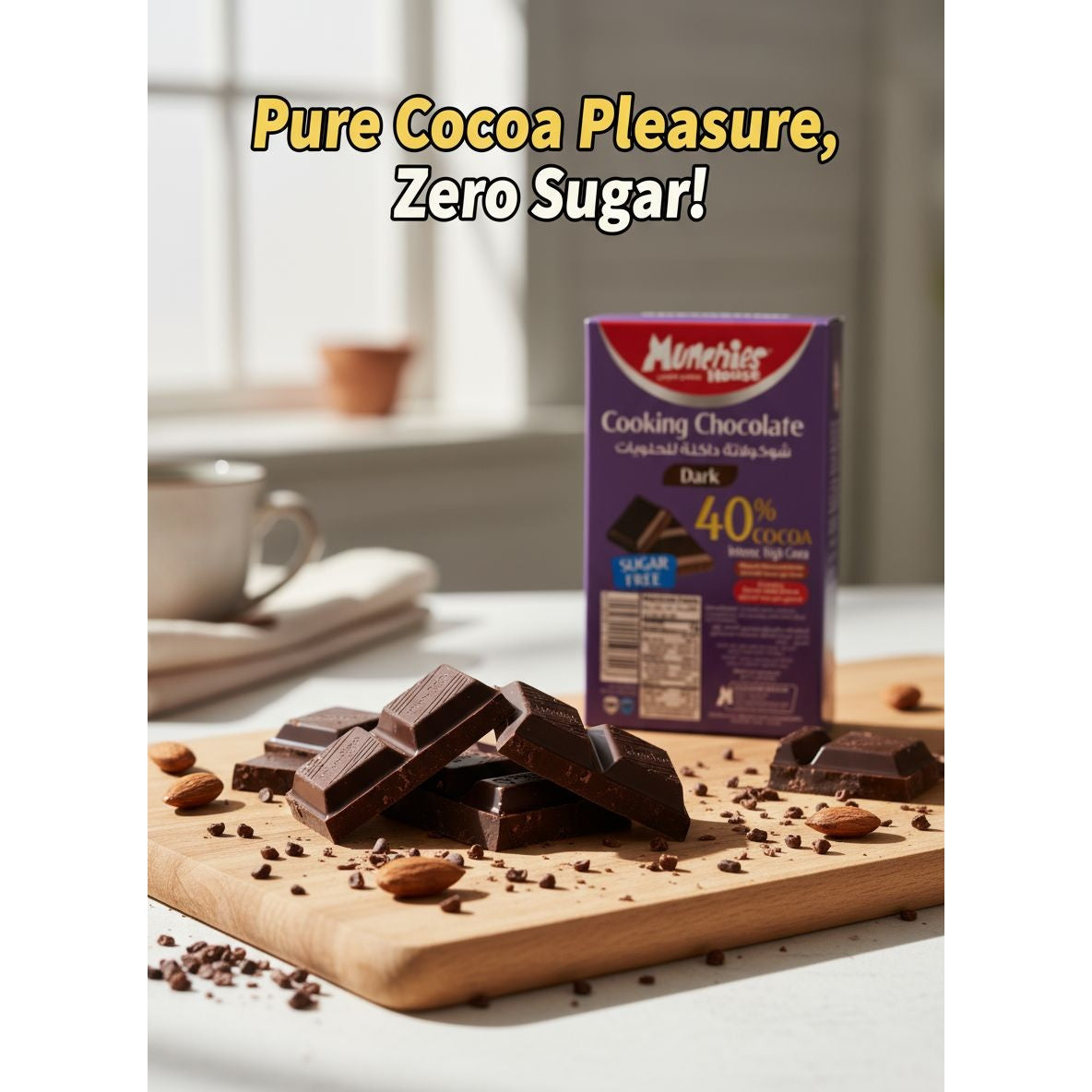 Munchies House Block Dark 40% No Added Sugar Baking Chocolate 225g