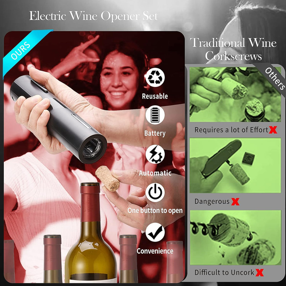 Electric Wine Opener Black Set X1108