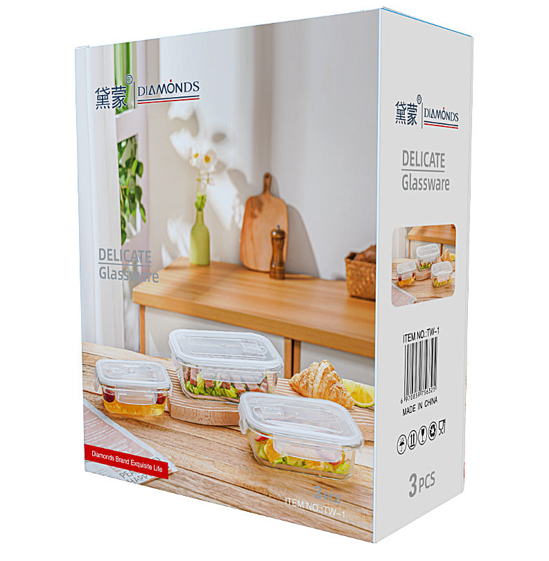 3pcs Rect. Glass Food Box Set X1159
