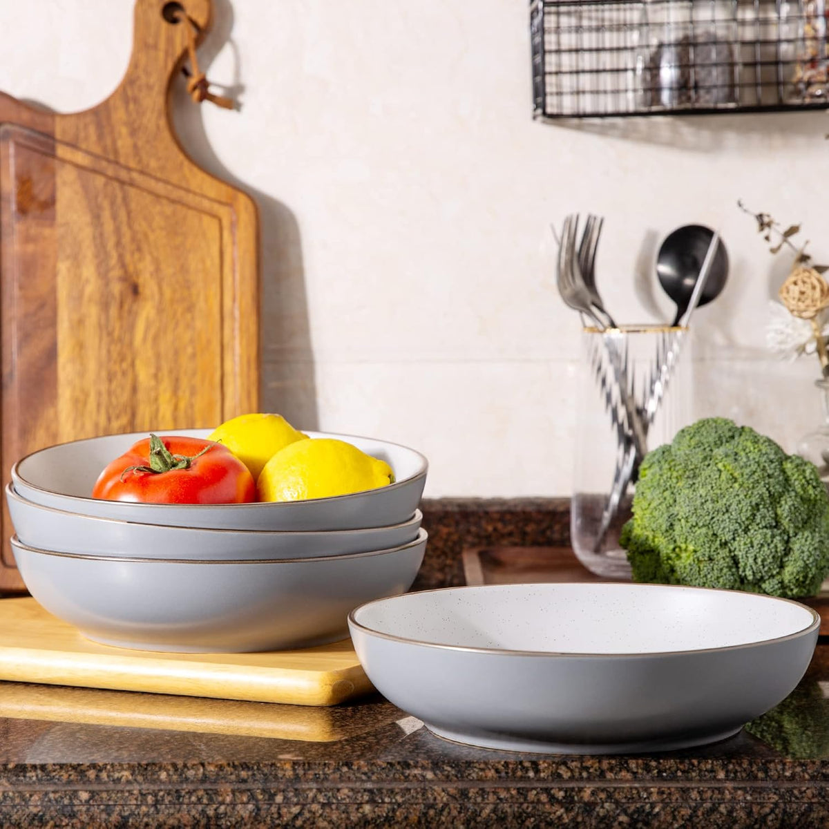 Gray 6pcs 8.2" Stoneware Deep Plate X1204