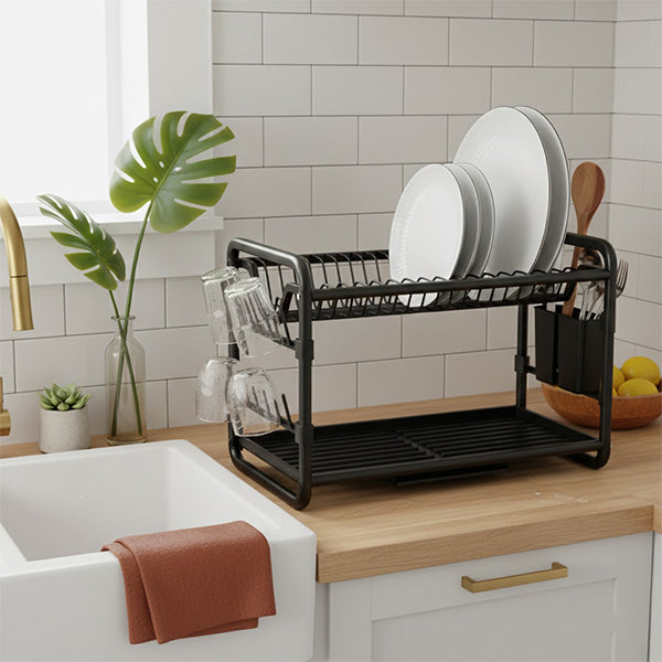 Black Aluminum 2 Layers Dish Rack No. 5800335 X1476