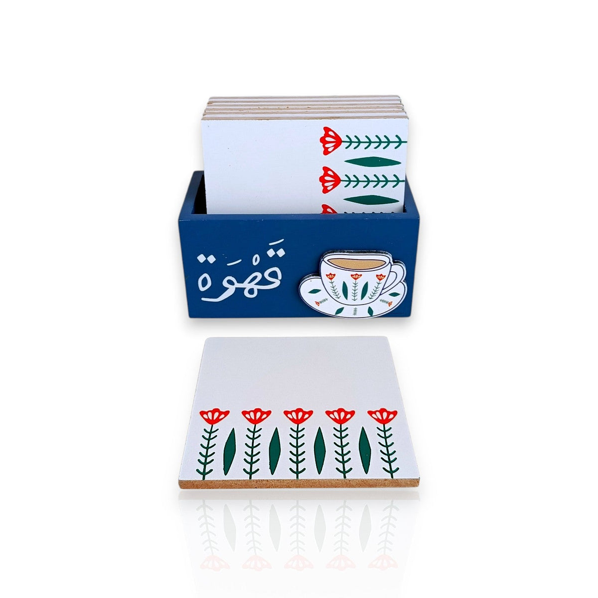 Wood 6pcs Coaster Set Blue Traditional Lebanese Design X1479