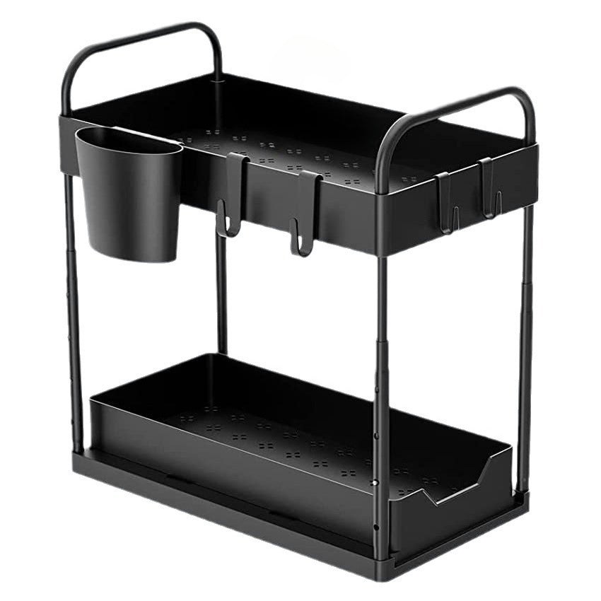 Under Sink Double Layer Sliding Storage Basket Black Organiser No. 6814 X1524