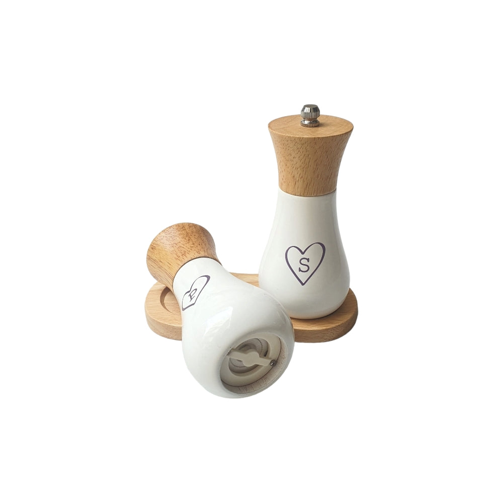SALT & PEPPER WHITE WOOD GRINDERS SET