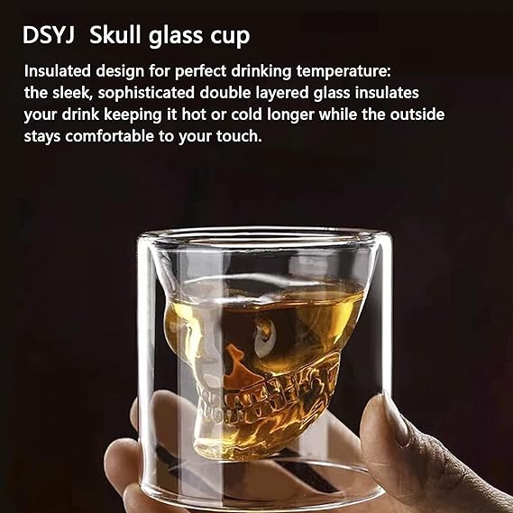 DOUBLE GLASS 75ML MINI SHOT CUP SKULL X465