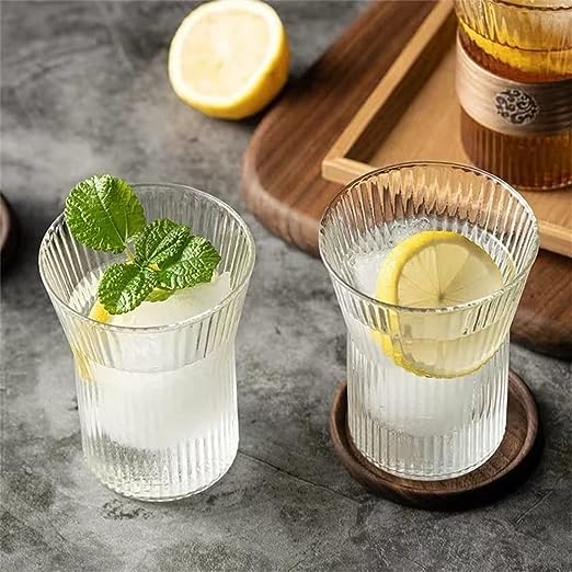 RIBBED GLASS CUP WITH WOOD 320ML X547