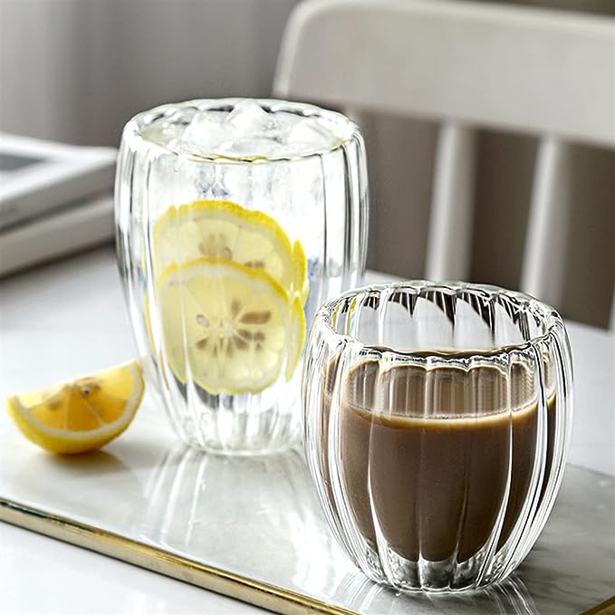 DOUBLE WALL RIBBED GLASS CUP 350ML X549