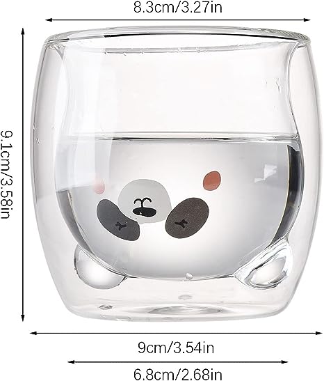 DOUBLE WALL GLASS MUG PANDA/DOG SHAPE 280ML X555