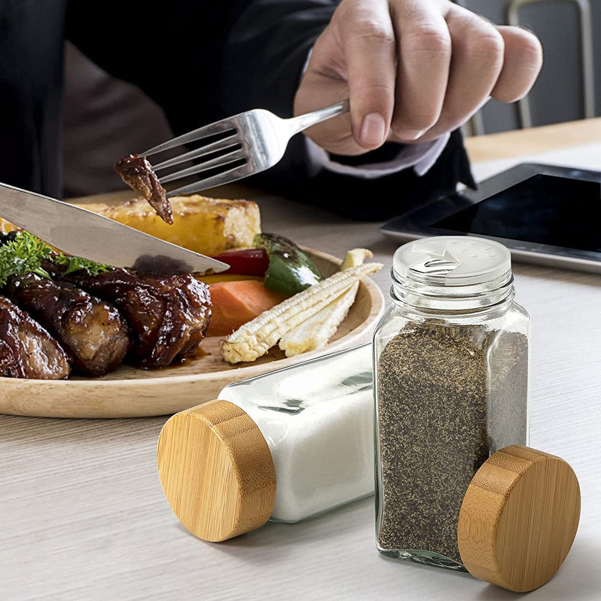 Glass and Wood Cover Salt Shaker X801 1pc