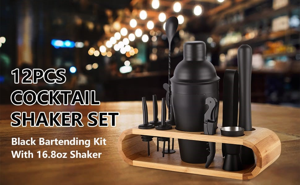 Black 12pcs Shaker Set + Wood Base X940