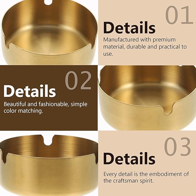 10CM Gold Stainless Round Ashtray X959