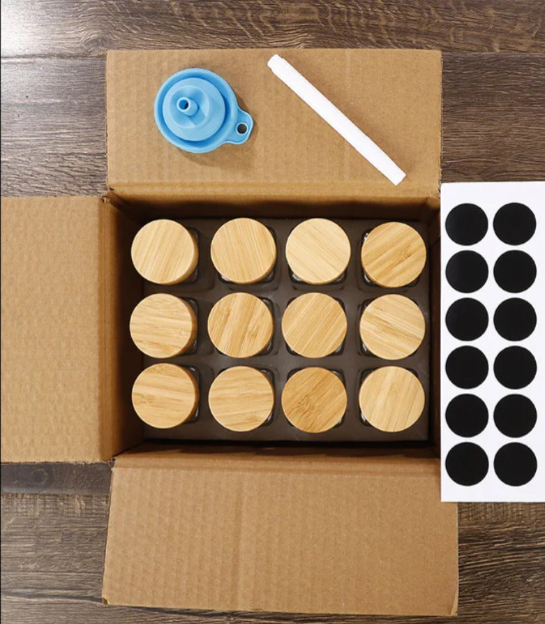 12pcs Glass Spice Jars + Lables set X991
