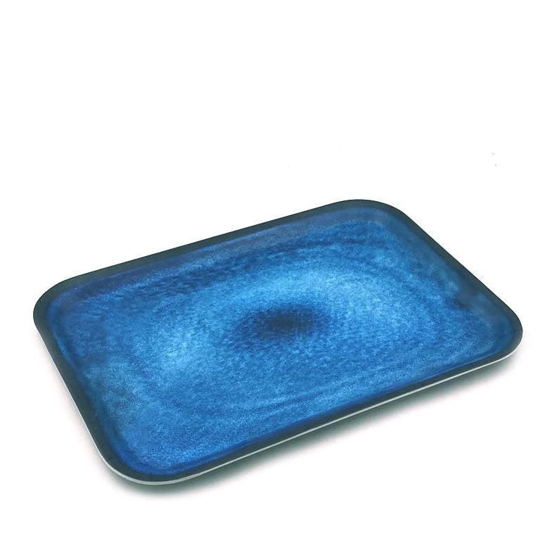 Bleu Marble Melamine Rectangular Tray; 15"