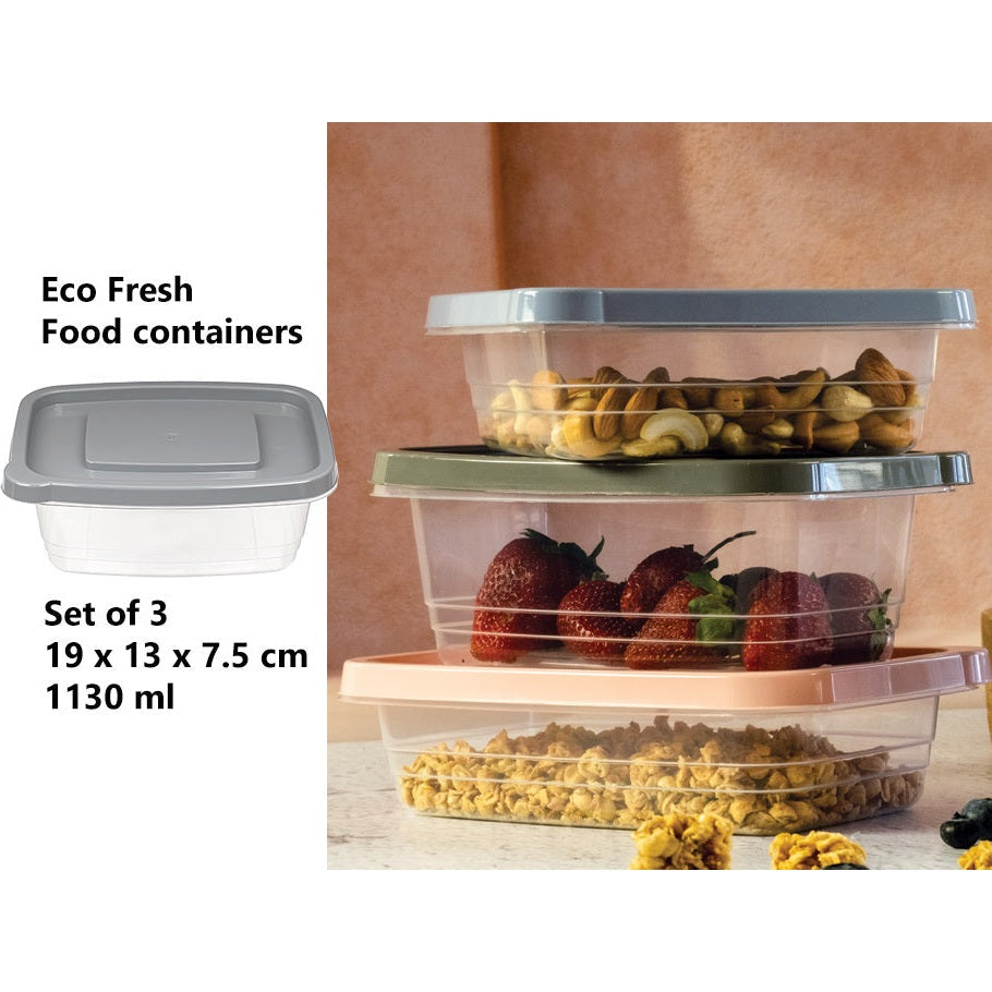 Set of 3 Eco Fresh Rectangular Food Container 1130 ml