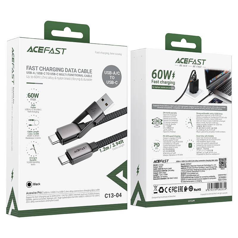 Acefast Charging Data Cable USB-A and USB-C to USB-C