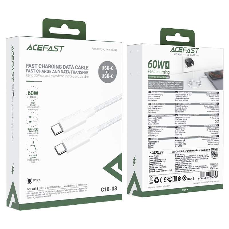 AceFast Charging Data Cable USB-C to USB-C 60W