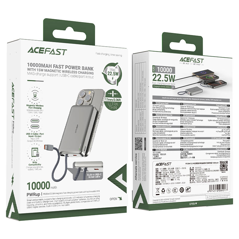 AceFast PWRup Magnetic Fast Wireless Charge Power Bank M18 10000mAh