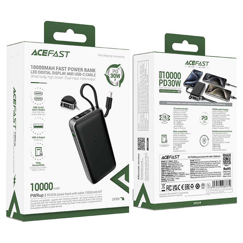 AceFast PWRup PD30W Power Bank with Cable 10000mAh M7