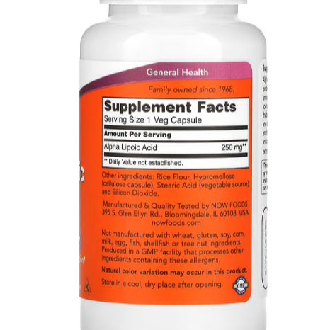 NOW Foods Alpha Lipoic Acid – 250 mg, 60 Vegetarian Capsules