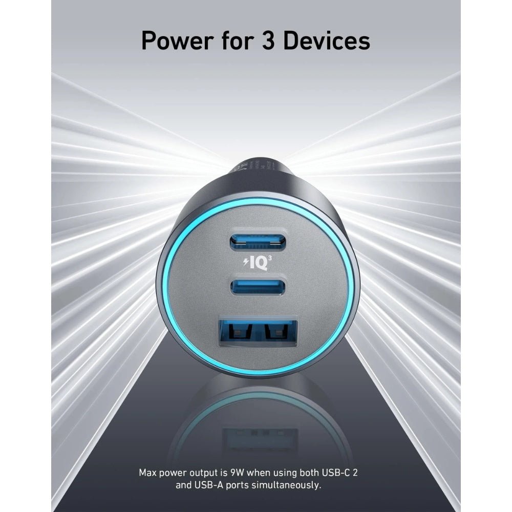 Anker 67W Triple Port Car Charger with USB-C Cable