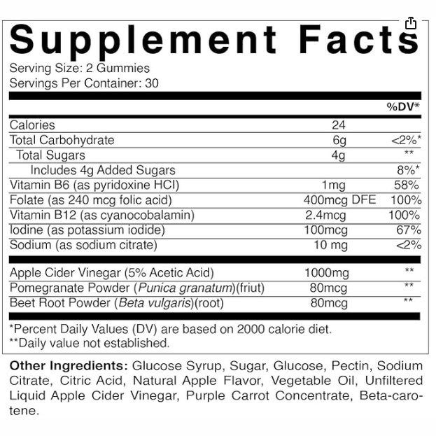 Vitaminic Apple Cider Vinegar Gummies, 1000mg per Serving, 60 Vegan Gummies