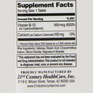 21st Century B-12 500 mcg Tablets, 110 Tablets