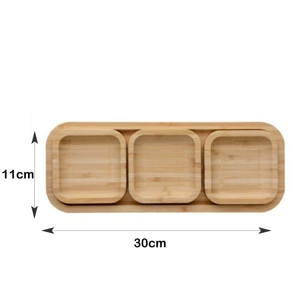 Bamboo 3 bowls and 1 serving tray Square