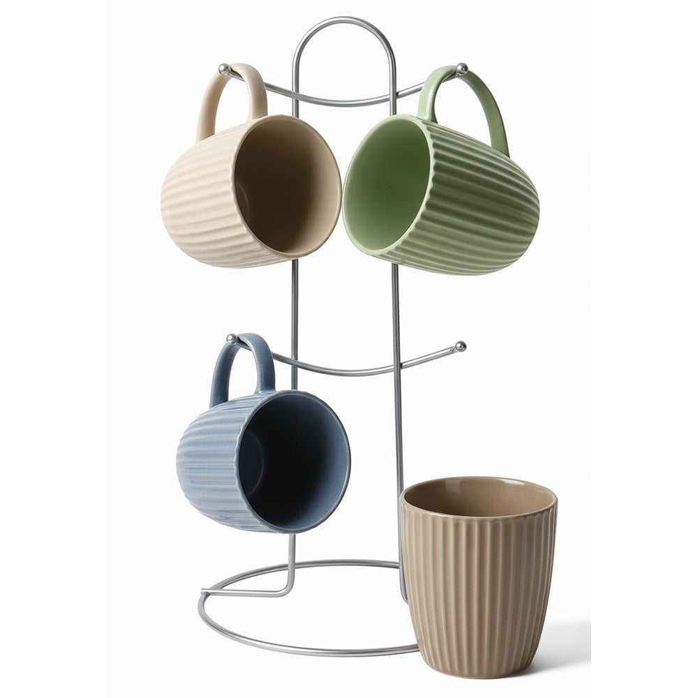 Set of 4 Ceramic Coffee Cups with Stand