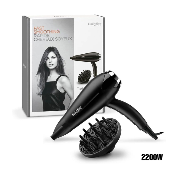 BaByliss Hair Dryer Turbo Smooth 2200, Powerful Dryer With Adjustable Speed Settings, Multiple Heat Settings For Customized Styling, Ionic Technology Reduces Frizz And Enhances Shine, D572DSDE