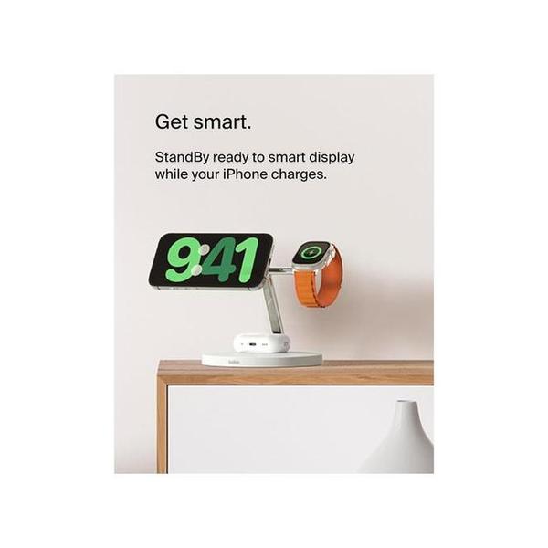 Belkin, WIZ017VFBK/WH 3-in-1 Wireless Charger with Official MagSafe Charging 15W