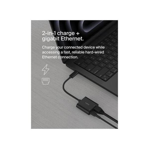 Belkin, INC019BTBK USB-C to Ethernet + Charge Adapter 100W