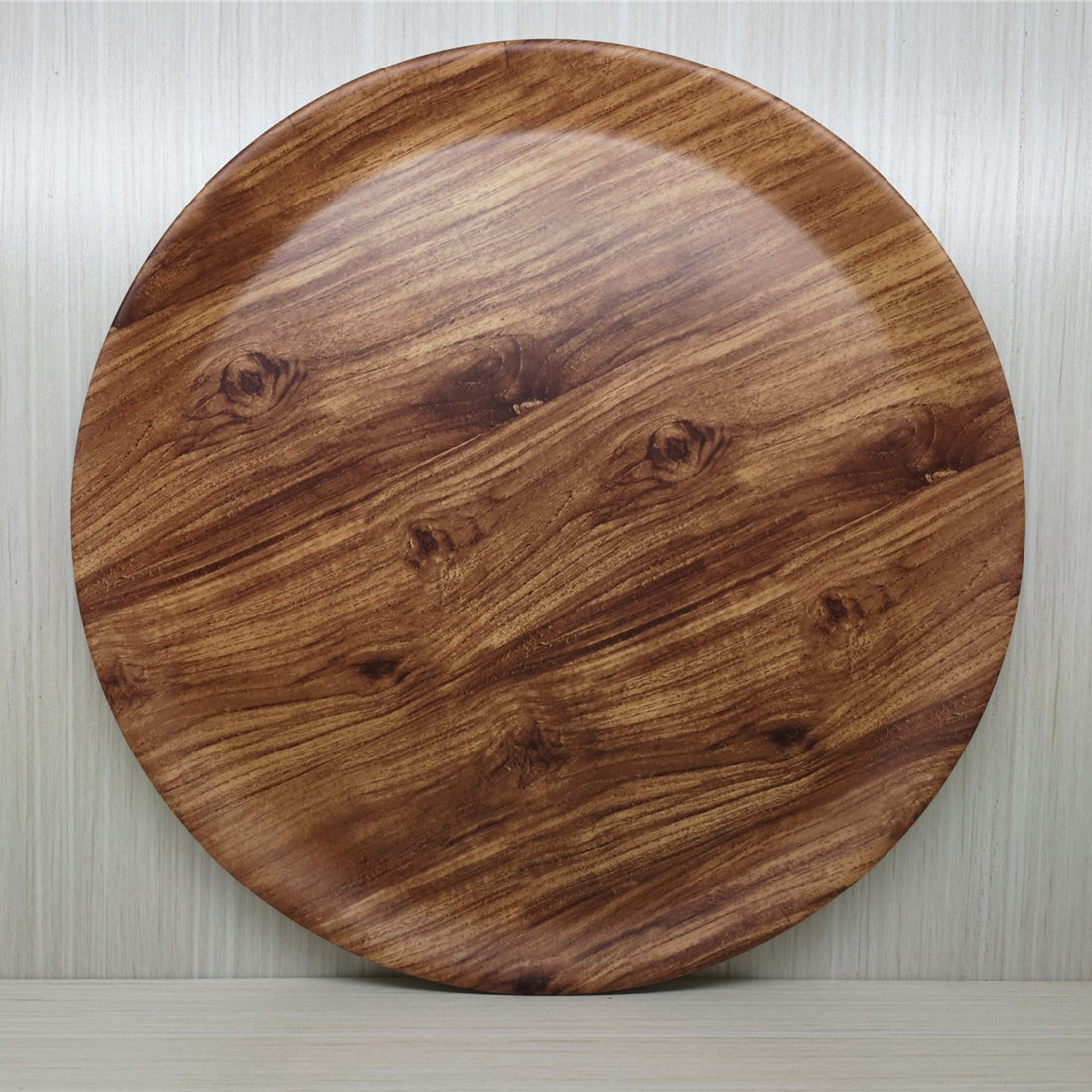 Wooden Design Round Melamine Tray; 14"