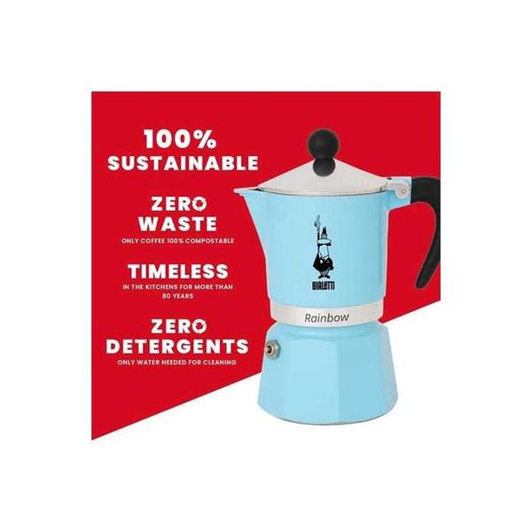 Bialetti 0005043/NP Rainbow 6 Cups Light Blue Coffee Maker with Patented Safety Valve, BIA0005043