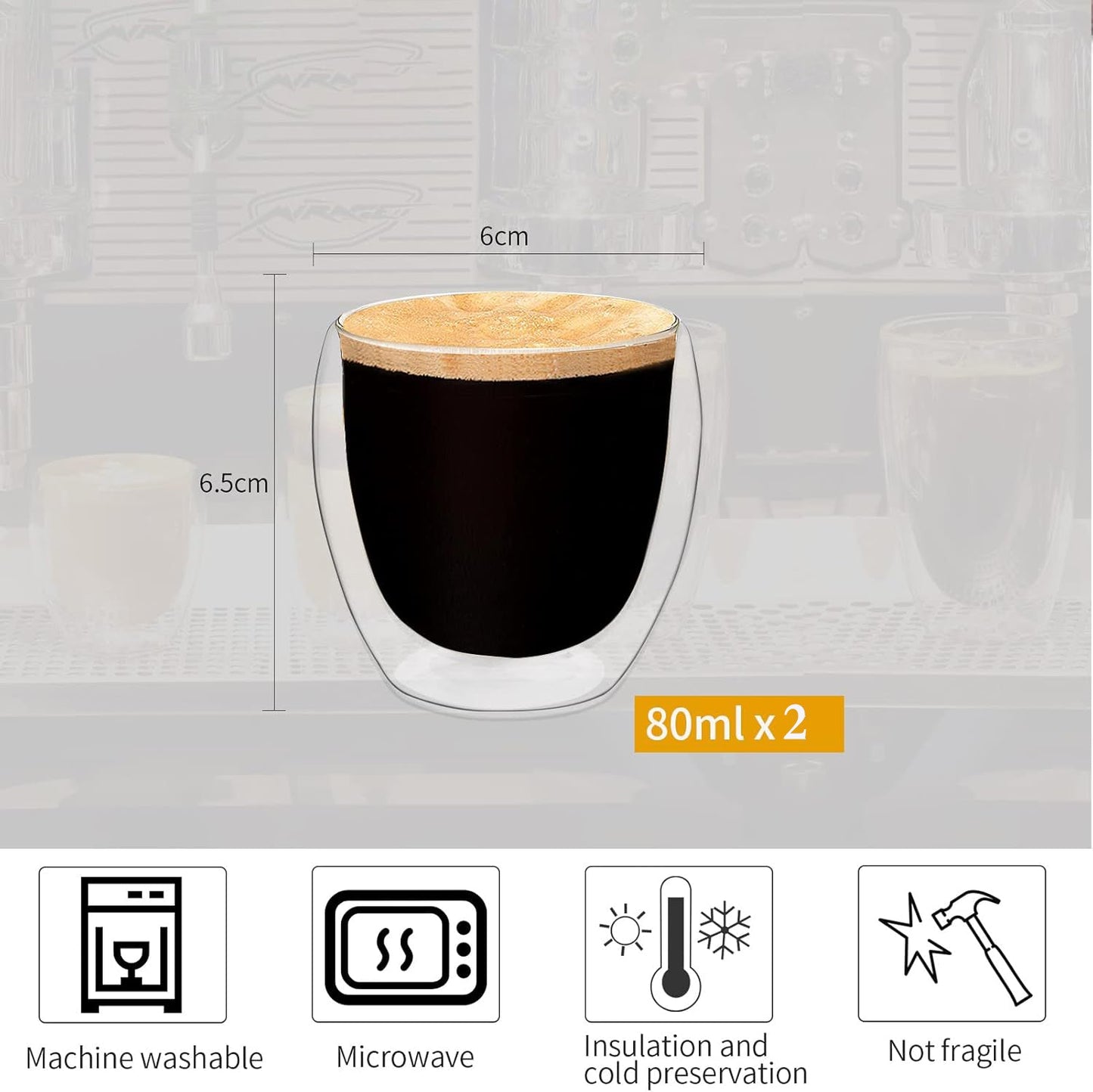 Danny Home 2-Pcs Double Walled Espresso Glasses 80ml