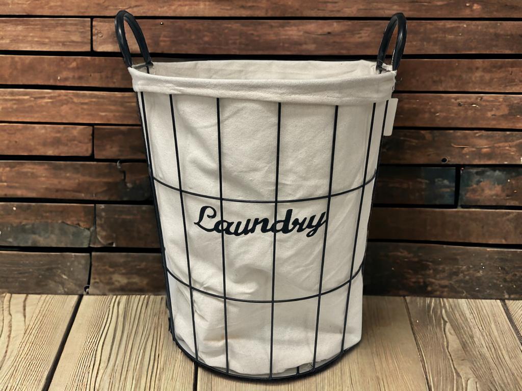 Iron Laundry Basket with Linnen Inner Bag 38x47 cm