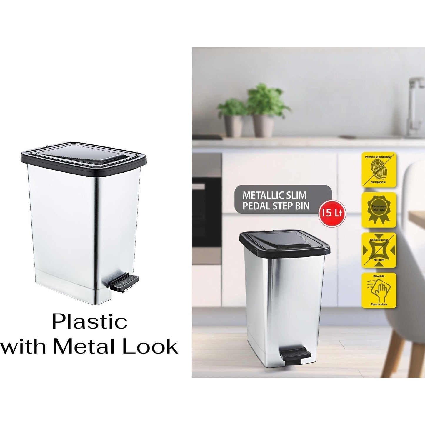 Slim Metallic Color Plastic Pedal Dustbin 15 L