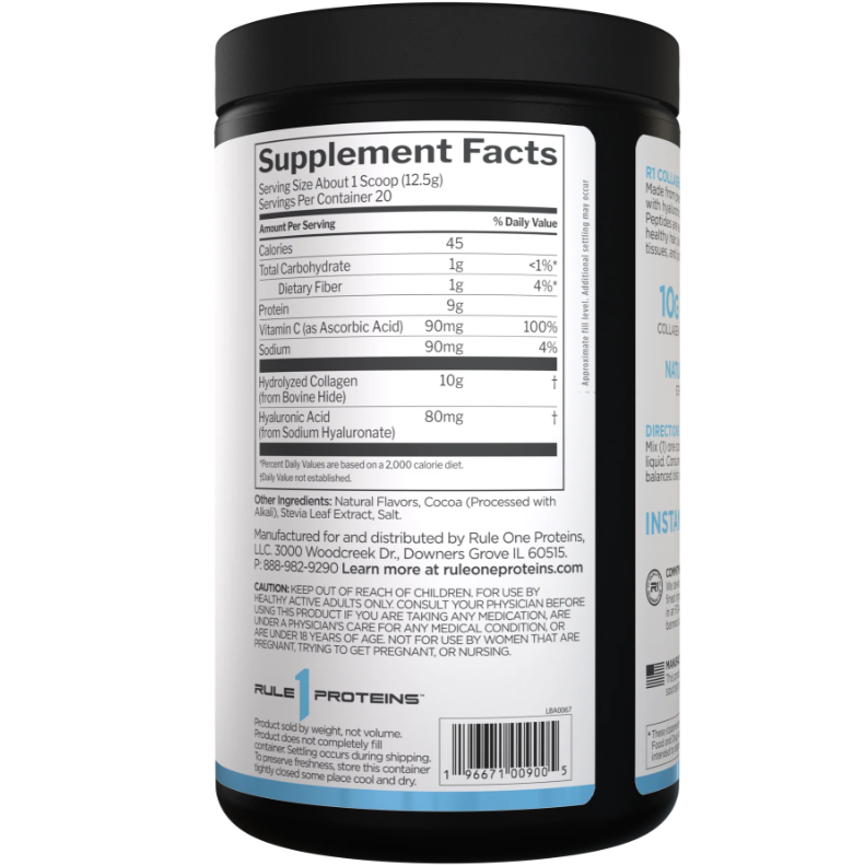 Rule 1 Collagen Peptides Powder – Hydrolyzed Bovine Collagen with Hyaluronic Acid & Vitamin C, 250 g (20 Servings) | Hair, Skin, Nails & Joint Support