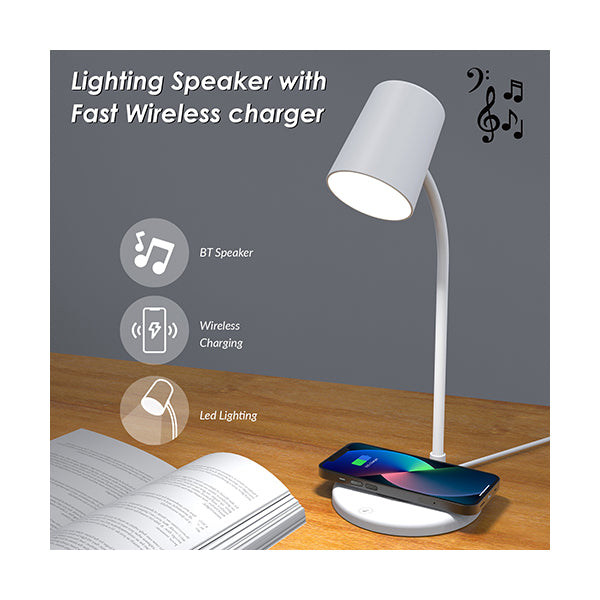 Conqueror Lightning LED Desk Lamp 10W with Wireless Charging Function and Bluetooth Speaker – LDL18