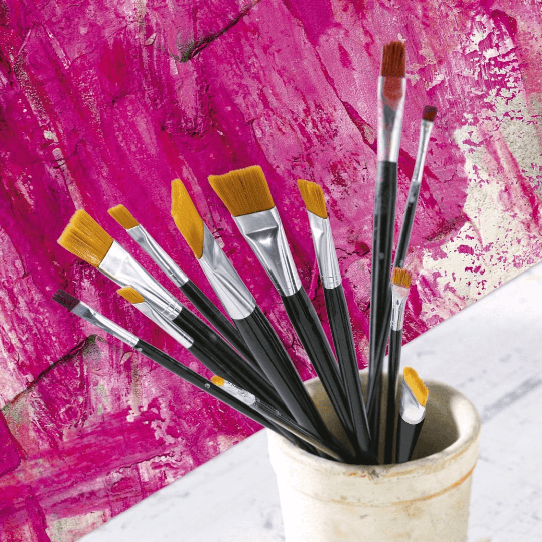 Crelando Set Of Flat Brushes , Made Of Synthetic Bristles 12 Pieces