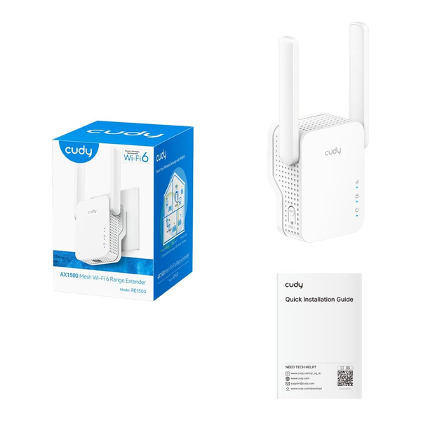 Cudy RE1500 AX1500 WiFi 6 Range Extender Dual Band 2.4G 5G Wireless Booster with Mesh Support WPS Button 10/100Mbps Ethernet Port Works with Any Router