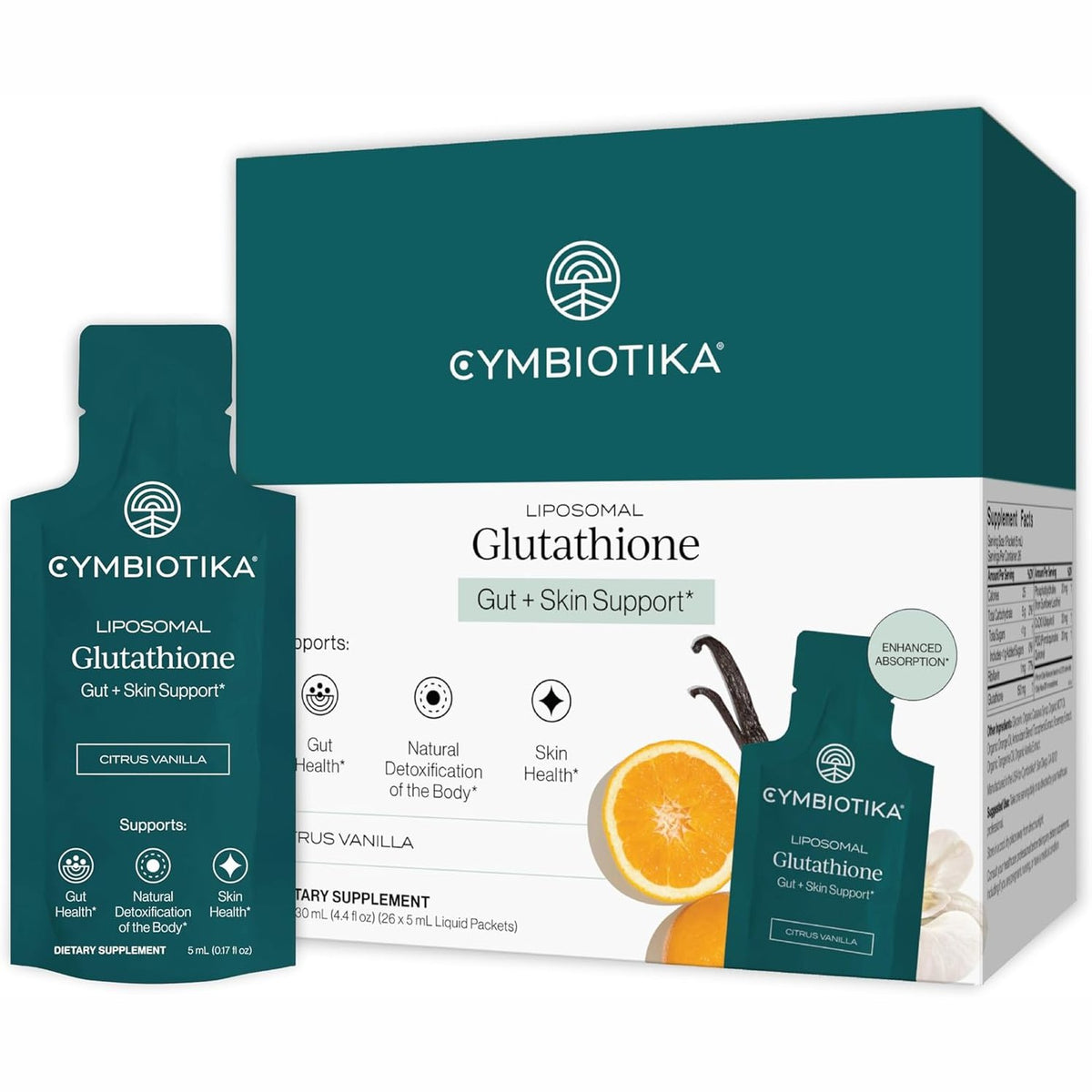 Liposomal Glutathione Supplement | CYMBIOTIKA - 25 pouches - citrus vanilla