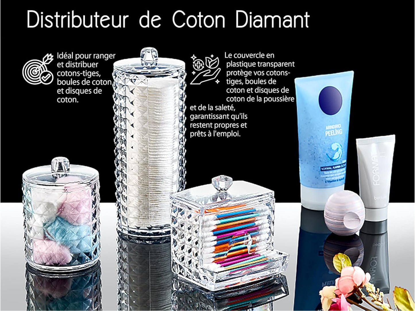 Set of 3 Acrylic Cotton Organizers for Makeup