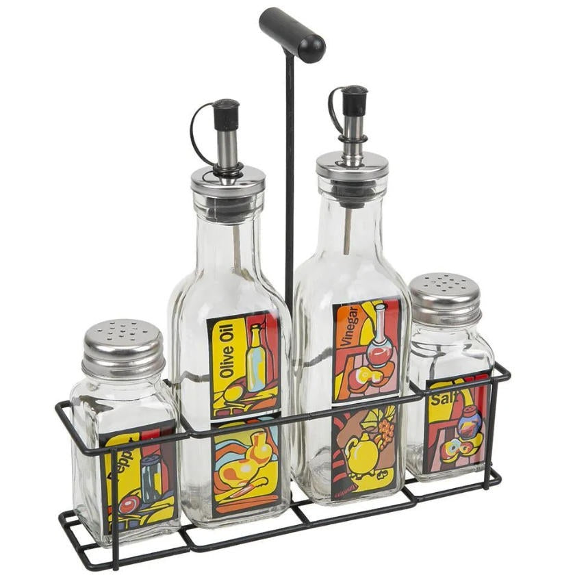 Danny Home Oil & Vinegar/ Salt & Pepper Dispenser Stand 4-pcs set