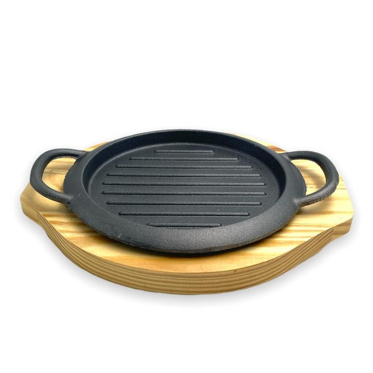 Round Cast Iron Sizzling with wooden base