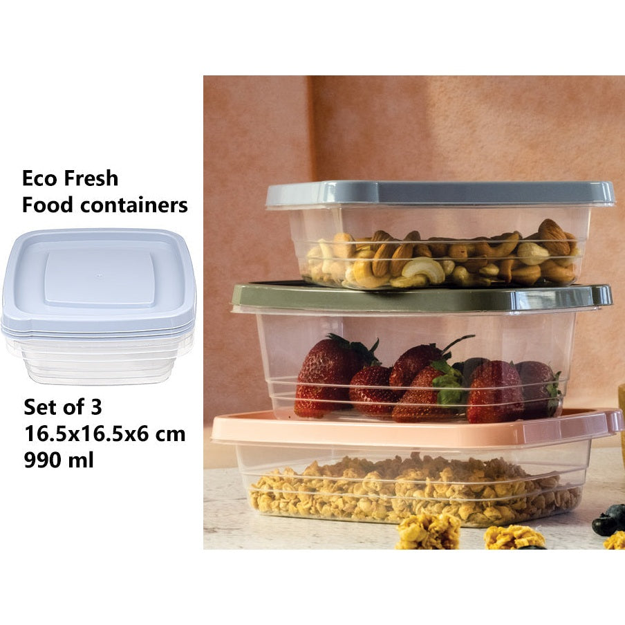 Set of 3 Eco Fresh Square Food Container 990 ml