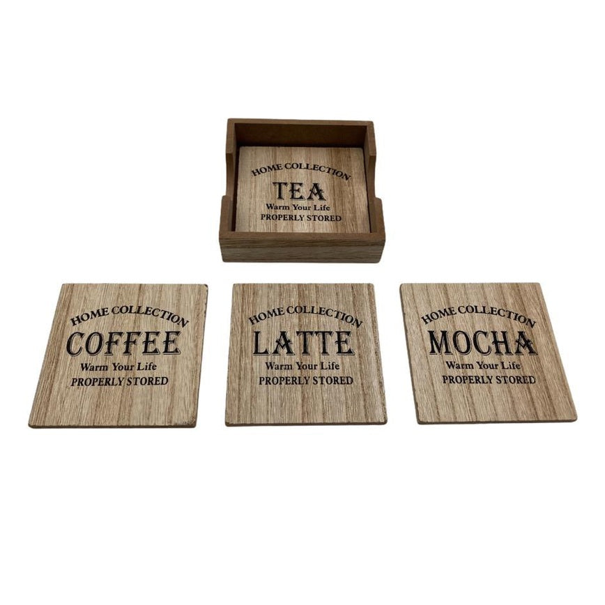 Wooden "Vintage Home" Coaster Set