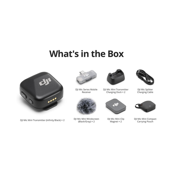 DJI Mic Mini (2 TX + 1 Mobile RX), Wireless Lavalier Microphone for iPhone 17/16/15 & Android/PC/Tablet, Plug-and-Play, 300m Transmission, Ultralight, Active Noise Cancelling, YouTube, Vlog, Streaming