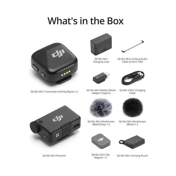 DJI Mic Mini (2 TX + 1 RX + Charging Case), Wireless Lavalier Microphone for iPhone/Camera/Android, Ultralight, Detail-Rich Audio, 48h Use, Noise Cancelling, Automatic Limiting, Vlog, Streaming