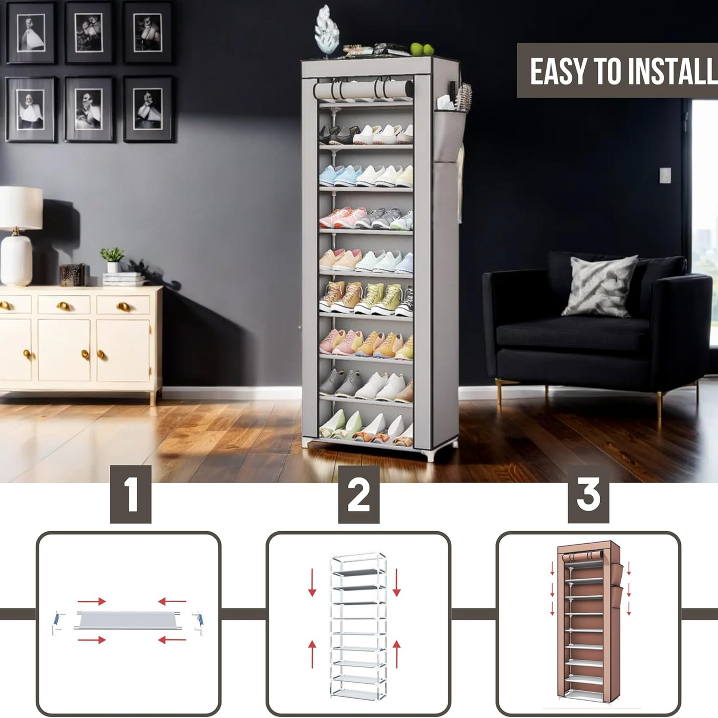Shoe rack 10 Tier Shoes Rack Organiser with Dustproof Cover